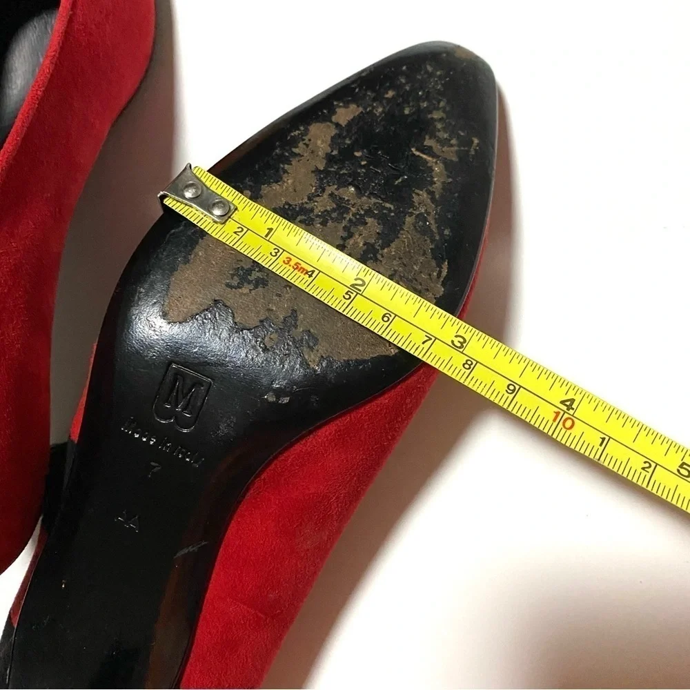 Vintage Bruno Magli Italian Black Red Suede Kitten Heel Pumps Shoes Size 7AA Y2K